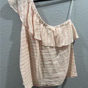 Striped Pink Ruffle One-Shoulder Top